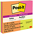Post-it Super Sticky Notes, Assorted Sizes, Energy Boost Collection, Lined and unlined, 9 Pads/Pack, 90 Sheets/Pad