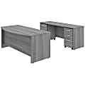 Bush Business Furniture Studio C Bow Front Desk And Credenza With Mobile File Cabinets, 72"W x 36"D, Platinum Gray, Premium Installation