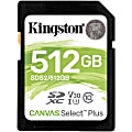 Kingston Canvas Select Plus SDS2 512 GB Class 10/UHS-I (U3) SDXC - 1 Pack - 100 MB/s Read - 85 MB/s Write - Lifetime Warranty