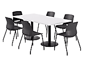 KFI Studios Proof Rectangle Pedestal Table With Imme Chairs, 31-3/4”H x 72”W x 36”D, Designer White Top/Black Base/Black Chairs