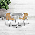 Flash Furniture Lila 3-Piece 27-1/2" Round Aluminum Indoor/Outdoor Table Set With Rattan Chairs, Beige