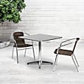 Flash Furniture Lila Square Aluminum Indoor-Outdoor Table With 2 Chairs, 27-1/2"H x 31-1/2"W x 31-1/2"D, Dark Brown, Set Of 3
