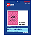 Avery® Print-To-The-Edge Labels With Sure Feed® Technology And Easy Peel® Label Feature, 94507-BPP40, Round, 1-5/8", Matte Bright Pink, Pack of 800 1 thumbnail image