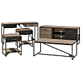 Bush Furniture Refinery 60"W TV Stand With Console Table, Coffee Table And End Tables, Rustic Gray/Charred Wood, Standard Delivery