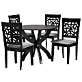 Baxton Studio Lena Modern Fabric/Finished Wood 5-Piece Dining Set, 29-15/16"H x 35-7/16"W x 35-7/16"D, Gray/Dark Brown