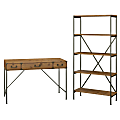 kathy ireland® Home by Bush Furniture Ironworks 48"W Writing Desk with Drawers and 5 Shelf Etagere Bookcase, Vintage Golden Pine, Standard Delivery