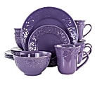 Elama 16-Piece Stoneware Dinnerware Set, Lilac Fields