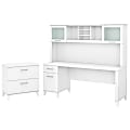 Bush Business Furniture Somerset 72"W Office Computer Desk With Hutch And Lateral File Cabinet, White, Standard Delivery