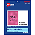Avery® Print-To-The-Edge Labels With Sure Feed® Technology And Easy Peel® Label Feature, 94503-BPP80, Round, 1/2", Matte Bright Pink, Pack of 12320 1 thumbnail image