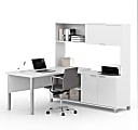 Bestar Pro-Linea 72"W L-Shaped Corner Desk With Metal Legs And Hutch, White