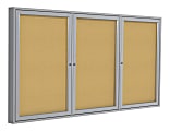 Ghent 3-Door Enclosed Cork Bulletin Board, 48" x 96", Natural, Satin Aluminum Frame