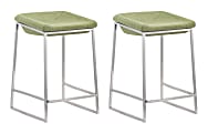 Zuo Modern® Lids Counter Stools, Green/Brushed Steel, Set Of 2 Stools