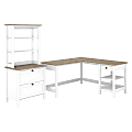 Bush Business Furniture Mayfield 60"W L-Shaped Corner Desk With Lateral File Cabinet And Hutch, Pure White/Shiplap Gray, Standard Delivery 1 thumbnail image