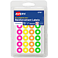 Avery® Reinforcement Labels, Permanent Adhesive, 6754, 1/4" Diameter, Assorted Neon, Pack Of 924