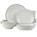 Elama Countess 16-Piece Embossed Double Bowl Stoneware Dinnerware Set, Ivory 1 thumbnail image
