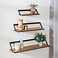Honey Can Do Floating Decorative Metal And Wood Wall Shelves, 6-1/8”H x 7-15/16”W x 32”D, Rustic, Set Of 3 Shelves