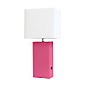 Elegant Designs Modern Leather/Fabric Desk Lamp With USB Port, 21"H, White Shade/Hot Pink Base 1 thumbnail image