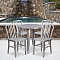 Flash Furniture Commercial Grade Round Metal Indoor-Outdoor Table And Slat Back Chair Set, 29-1/2”H x 30”W x 30”D, Silver, 5-Piece Set