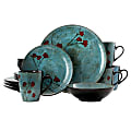 Elama 16-Piece Stoneware Dinnerware Set, Blue/Red 1 thumbnail image