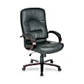 Lorell® Woodbridge Series Executive High-Back Leather Chair, Black/Mahogany