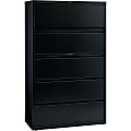 Lorell® Fortress 42"W x 18-5/8"D Lateral 5-Drawer File Cabinet, Black