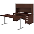 Bush Business Furniture Studio C 72"W x 30"D Height-Adjustable Standing Desk, Credenza With Hutch And Mobile File Cabinets, Harvest Cherry, Premium Installation