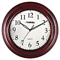 Lorell® 13 1/4" Round Woodgrain Wall Quartz Clock, Mahogany