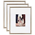 Kate And Laurel Adlynn Wall Picture Frame Set, 21” x 17" With Mat, Warm Silver, Set Of 3