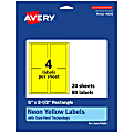 Avery® Printable Labels With Sure Feed® Technology, 94256-NYP20, Rectangle, 5" x 3-1/2", Matte Neon Yellow, Pack of 80 1 thumbnail image