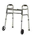 Medline Junior Adjustable Aluminum/Steel 2-Button Folding Walker, 25" - 32"H, With 5" Wheels 1 thumbnail image