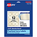 Avery® Pearlized Permanent Labels With Sure Feed®, 94510-PIP25, Round, 2-1/4" Diameter, Ivory, Pack Of 300 Labels
