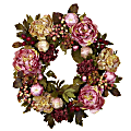 Nearly Natural Polyester Peony Hydrangea Wreath, 24", Autumn