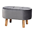 Baxton Studio Mid-Century Modern Velvet Oval Ottoman, Gray/Natural