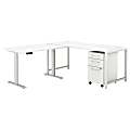 Bush Business Furniture 400 Series 72"W L-Shaped Adjustable Desk With Storage, White, Premium Installation