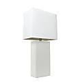 Elegant Designs Modern White Leather Table Lamp with White Fabric Shade