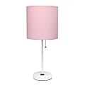 Creekwood Home Oslo Power Outlet Metal Table Lamp, 19-1/2"H, Light Pink Shade/White Base