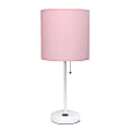 Creekwood Home Oslo Power Outlet Metal Table Lamp, 19-1/2"H, Light Pink Shade/White Base 1 thumbnail image