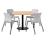 KFI Studios Proof Cafe Pedestal Table With Imme Chairs, Square, 29”H x 42”W x 42”W, Maple Top/Black Base/Light Gray Chairs