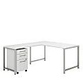 Bush Business Furniture 400 Series 60"W x 30"D L-Shaped Desk With 42"W Return And 3 Drawer Mobile File Cabinet, White, Premium Installation