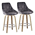 LumiSource Diana Fixed-Height Counter Stools With Wood Legs And Round Footrests, Velvet, Gray/Zebra/Chrome, Set Of 2 Stools