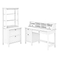 Bush Furniture Broadview 54"W Computer Desk With Drawers, Desktop Organizer, Lateral File Cabinet And Hutch, Pure White, Standard Delivery