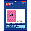 Avery® Print-To-The-Edge Labels With Sure Feed® Technology, 94110-BPP40, Square Scalloped, 1-5/8" x 1-5/8", Matte Bright Pink, Pack of 800 1 thumbnail image