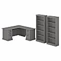 Bush Business Furniture Saratoga 66"W L-Shaped Corner Desk And Bookcase Set, Modern Gray, Standard Delivery