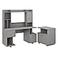 kathy ireland® Home by Bush Furniture Madison Avenue 60"W Computer Desk With Hutch And Lateral File Cabinet, Modern Gray, Standard Delivery