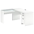 Kathy Ireland Office New York Skyline 60" L-Desk With Glass Return, Plumeria White