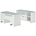 Kathy Ireland Office By Bush® New York Skyline 63" Double Pedestal Desk With Bow Front Glass Top and Credenza Bundle, Plumeria White