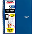 Five Star® Wire-Bound Notebook, 8-1/2" x 11", 5 Subject, College Ruled, 200 Sheets, Pacific Blue