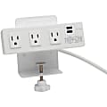 Eaton Tripp Lite Series 3-Outlet Surge Protector Power Strip with 2 USB Ports, 10 ft. Cord (3.05m) - 510 Joules, Desk Clamp, White Housing 1 thumbnail image