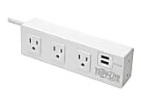 Tripp Lite 3-Outlet Surge Protector Power Strip with 2 USB Ports, 10 ft. Cord (3.05m) - 510 Joules, Desk Clamp, White Housing - Surge protector - 15 A - AC 120 V - output connectors: 3 - 10 ft cord - white