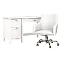 Bush Furniture Broadview 54"W Computer Desk With Mid-Back Leather Box Chair, Pure White, Standard Delivery 1 thumbnail image
